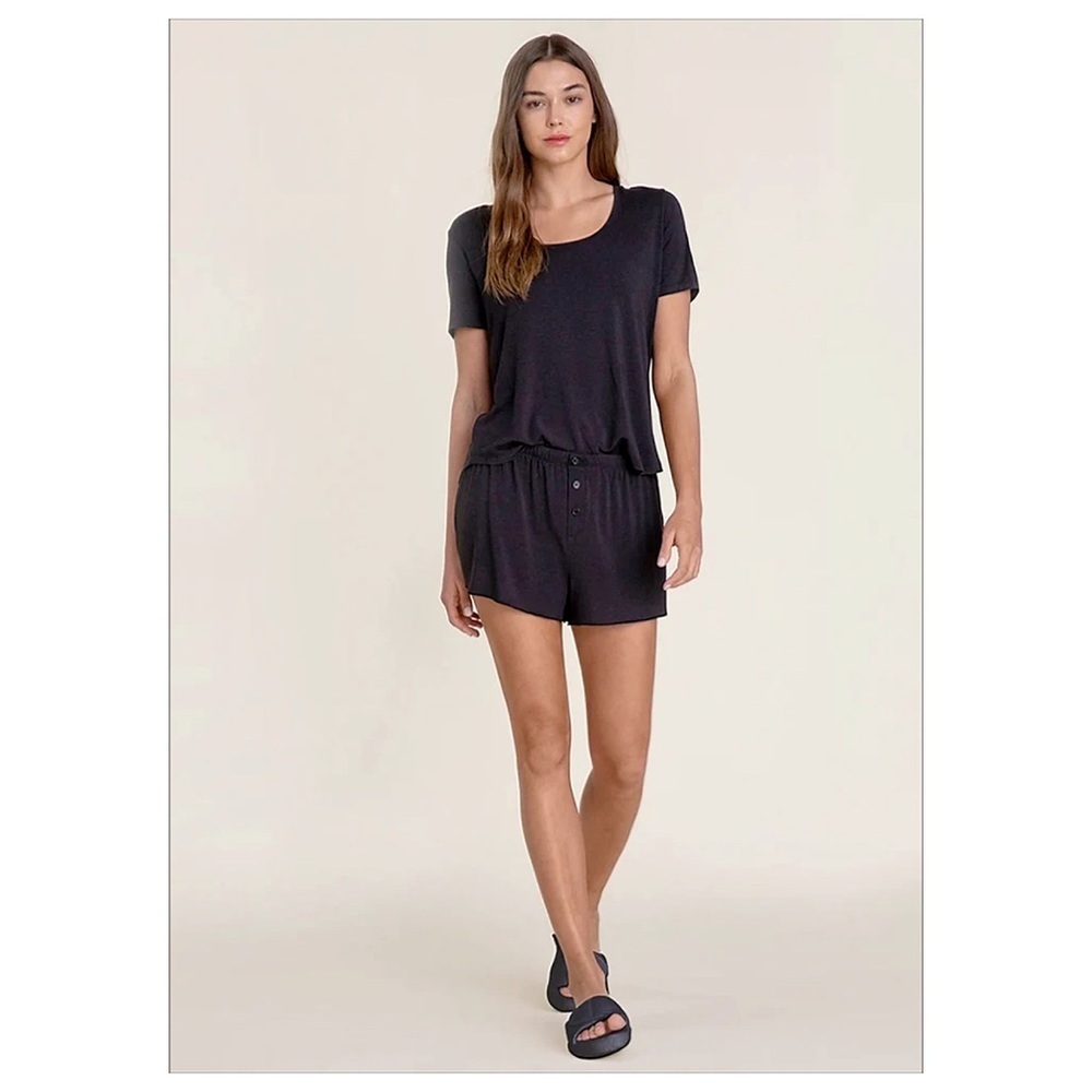Barefoot Dreams Luxe Milk Jersey Scoop Neck Short Set Black XS